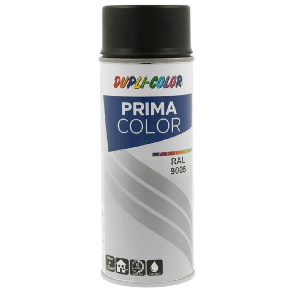 Spray vopsea acrilica Dupli-Color Prima Color, interior / exterior, negru mat RAL9005, 400 ml