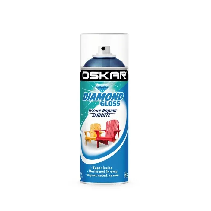 Spray vopsea lemn / metal, Oskar Diamond Gloss, albastru intens, interior / exterior, 400 ml