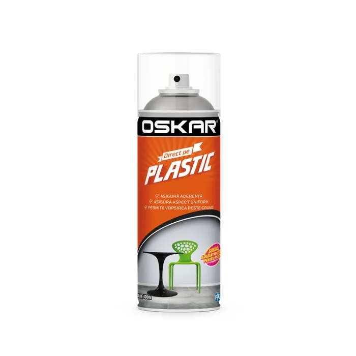 Spray vopsea, Oskar Direct pe plastic, incolor, interior / exterior, 400 ml
