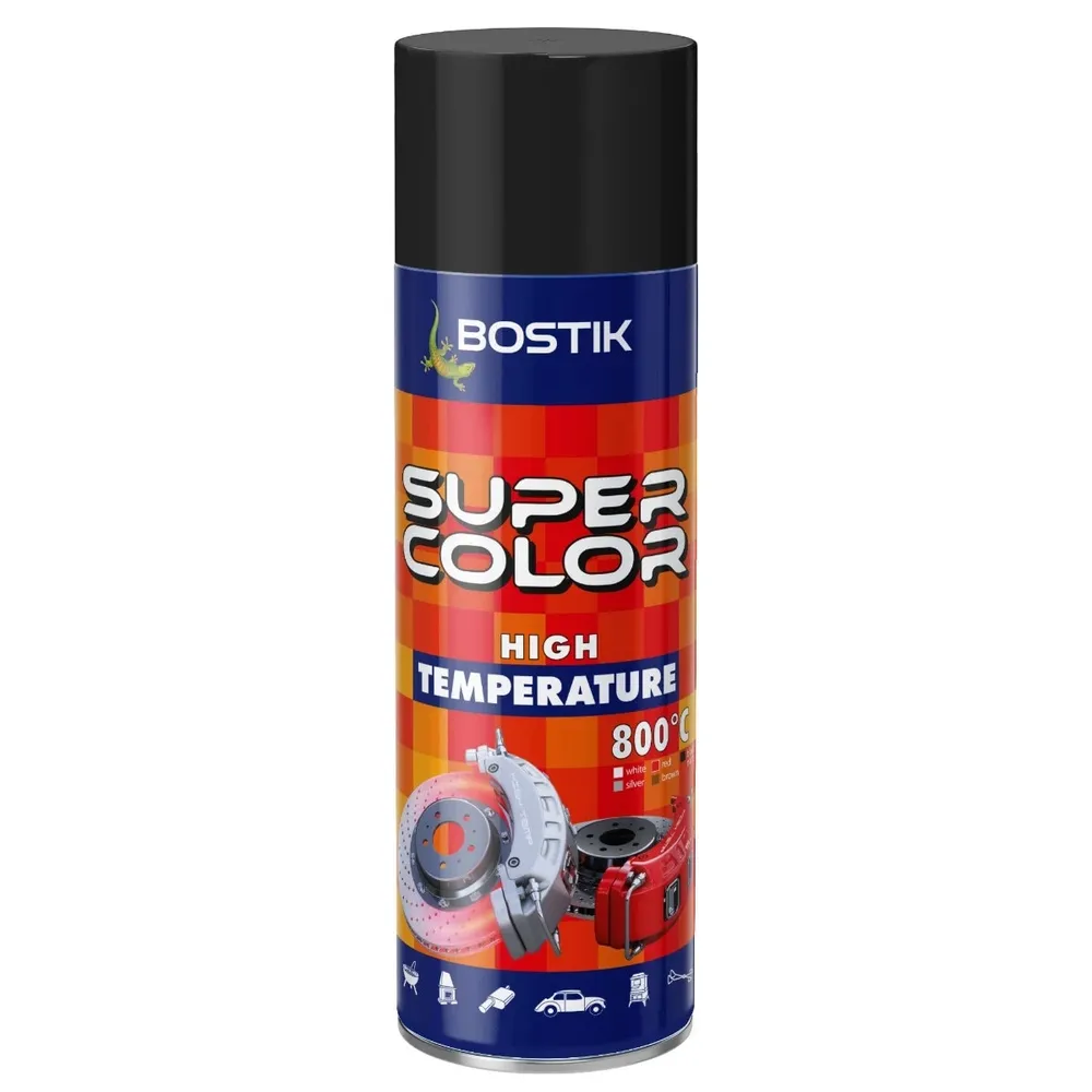 Spray vopsea rezistent la temperaturi inalte, Den Braven Super Color High Temperature, negru, interior / exterior, 400 ml