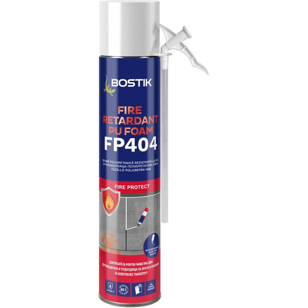 Spuma poliuretanica Bostik FP404, pentru protectie la foc, aplicare manuala, roz, 750 ml