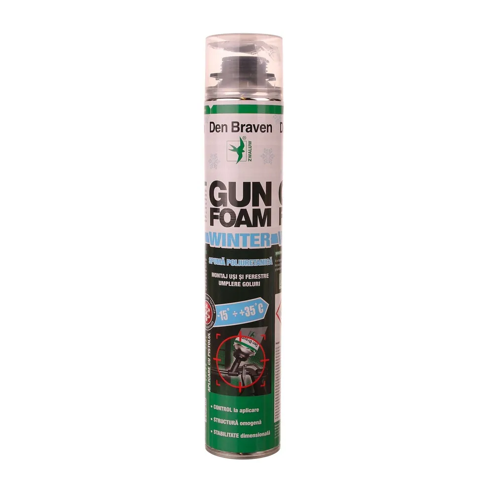 Spuma poliuretanica Den Braven, pentru izolare si umplerea golurilor, aplicare cu pistol, verde, 750 ml