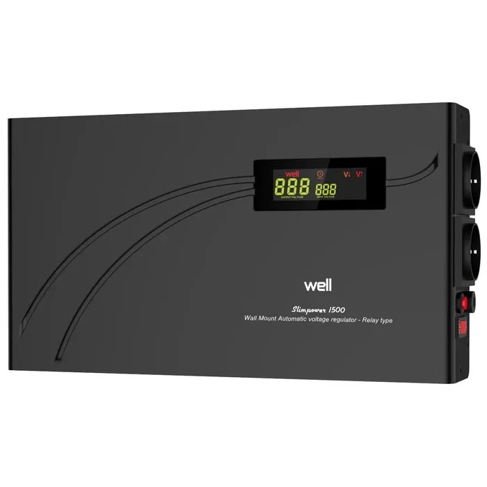 Stabilizator de tensiune cu releu, slim Well AVR-REL-SLIMPOWER1500-WL, 1500VA / 900W