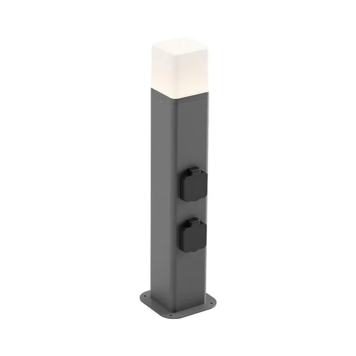 Stalp de iluminat ornamental cu LED Volt 90614, 13W, 895lm, cu 2 prize schuko, lumina calda, H 50 cm, gri, modern
