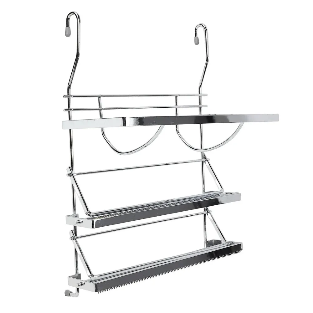 Suport bucatarie, pentru prosop hartie si folie stretch sau aluminiu, triplu etajat, 4003, metal, argintiu, 31.5 x 18 x 40 cm