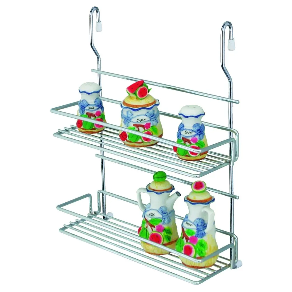 Suport bucatarie, pentru recipiente condimente, 4012, 2 etajere, metal, 32 x 13.5 x 40 cm