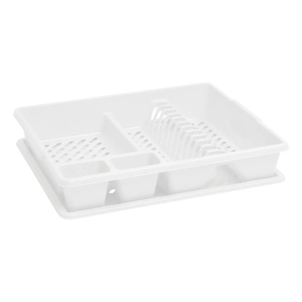 Suport pentru uscare vase Curver, cu tava, alb, plastic, 45 x 38 x 8.8 cm