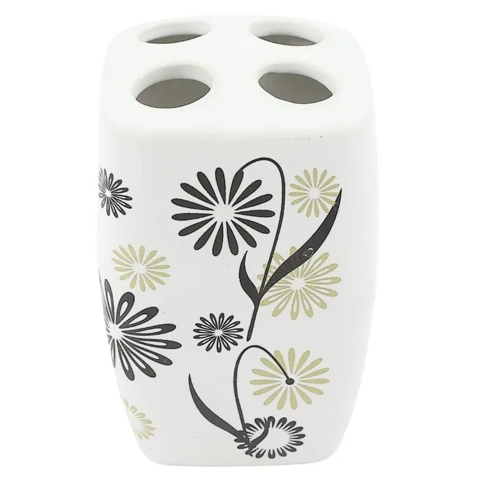 Suport periute dinti, Kadda Magic BCO-0291B, ceramica, model floral, 7 x 6.5 x 11 cm