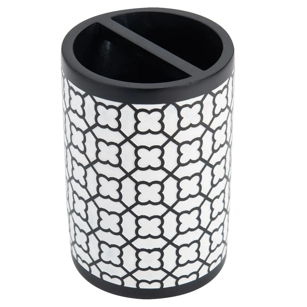 Suport periute dinti, Kadda Mosaic BPO-4243B, polirasina, negru + alb, 8 x 8 x 12 cm