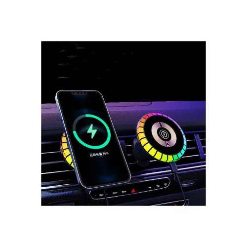 Suport telefon auto magnetic cu incarcare wireless si iluminare RGB — imaginea 6