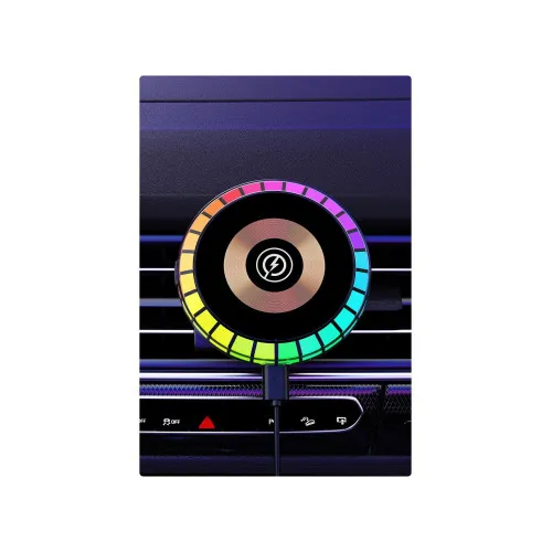 Suport telefon auto magnetic cu incarcare wireless si iluminare RGB