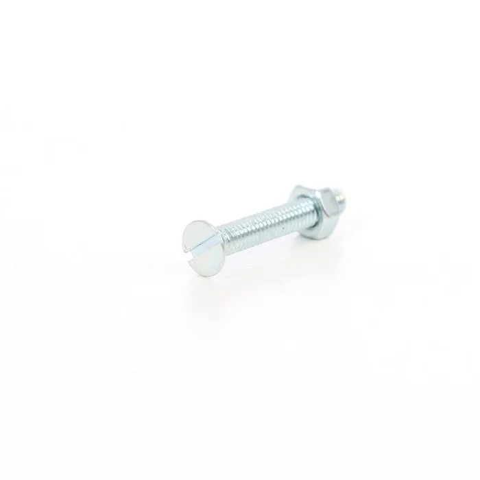 Surub cu cap inecat crestat, cu piulita, otel, zincat alb, M4 x 16 mm, 20 bucati
