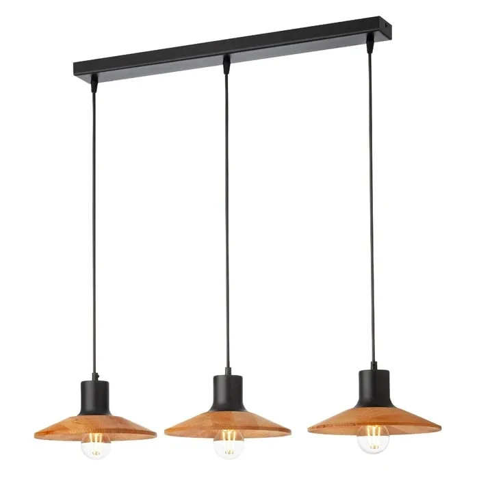 Suspensie, Fresno, 3 x E27, negru + lemn, 30x45cm