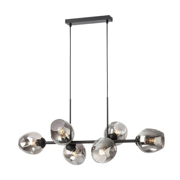 Suspensie lustra Pierce BK 01-2620, 6 x E27, negru, 42W, fumuriu