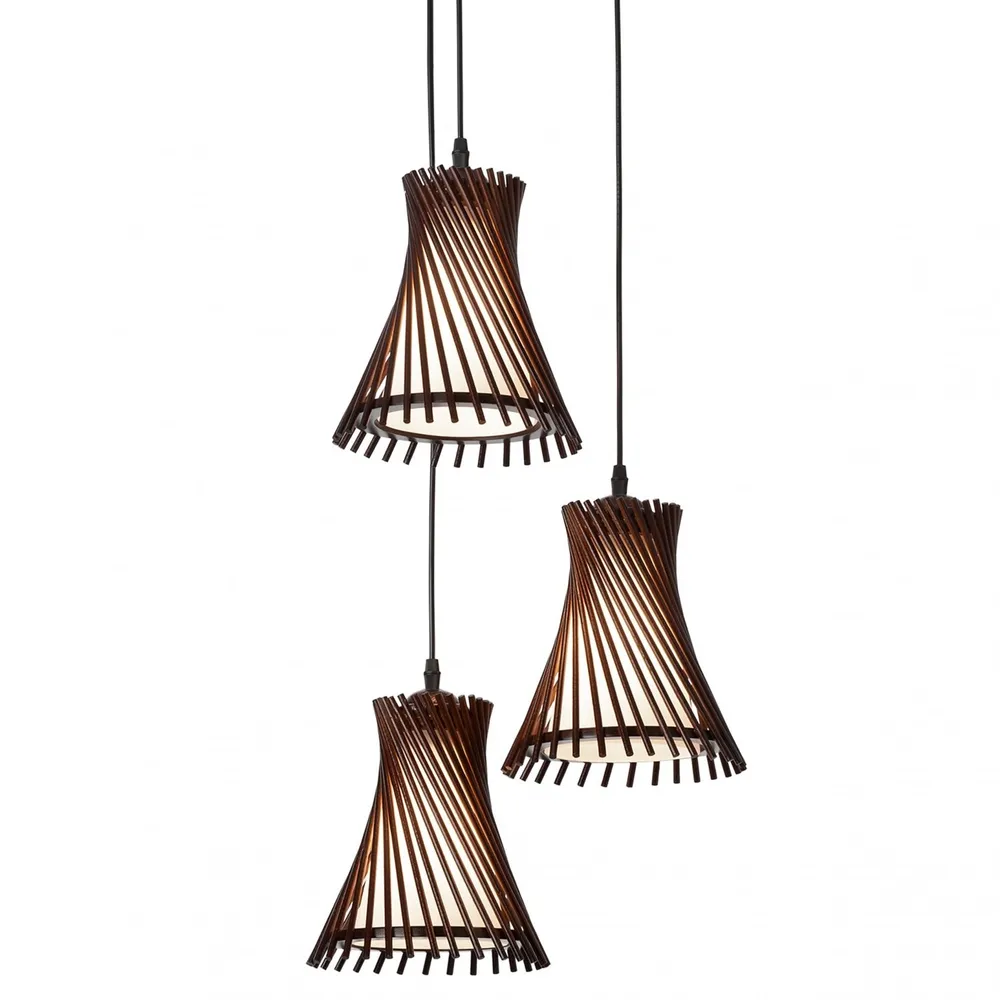 Suspensie Shanghai 01-1596, 3 x E27, negru + lemn finisat wenge + alb opal, modern