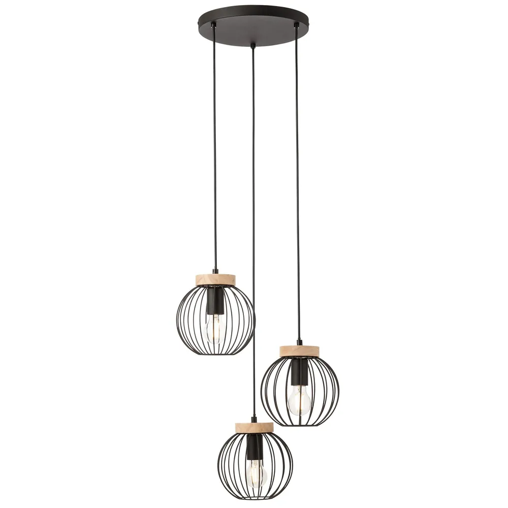 Suspensie Trellis, pendul, negru, lemn natural, 1200x200mm, 3 x E27
