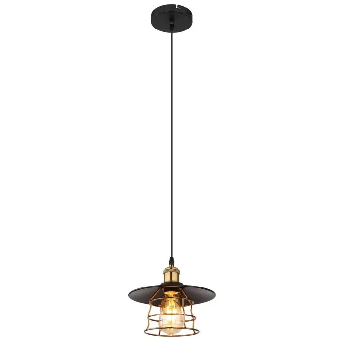 Suspensie Viejo 15086BH, 1 x E27, negru mat + alama, D 220 mm, modern