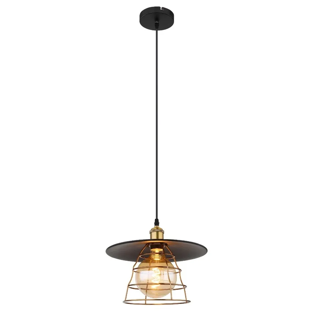 Suspensie Viejo 15086BH1, 1 x E27, negru mat + alama, D 300 mm, modern
