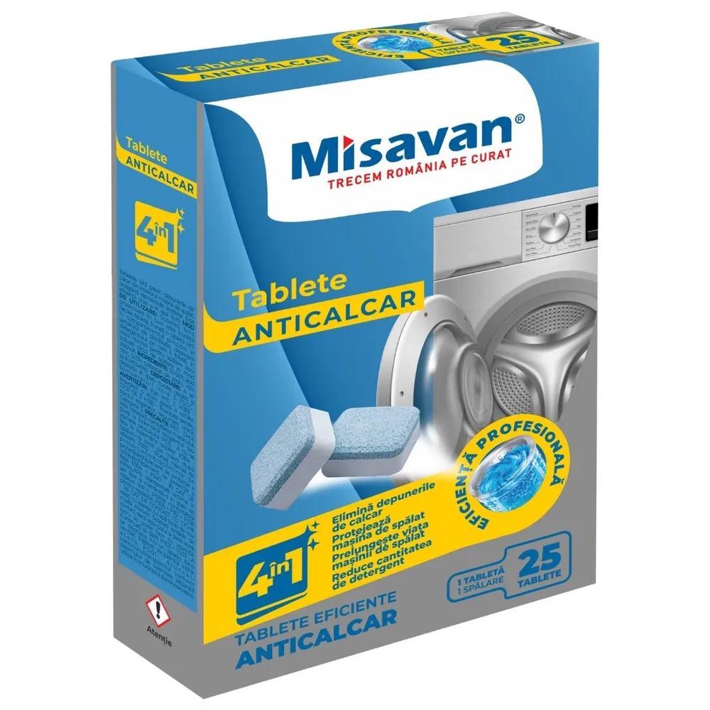 Tablete anticalcar, Misavan 4 in 1, pentru masina de spalat, 25 bucati / cutie