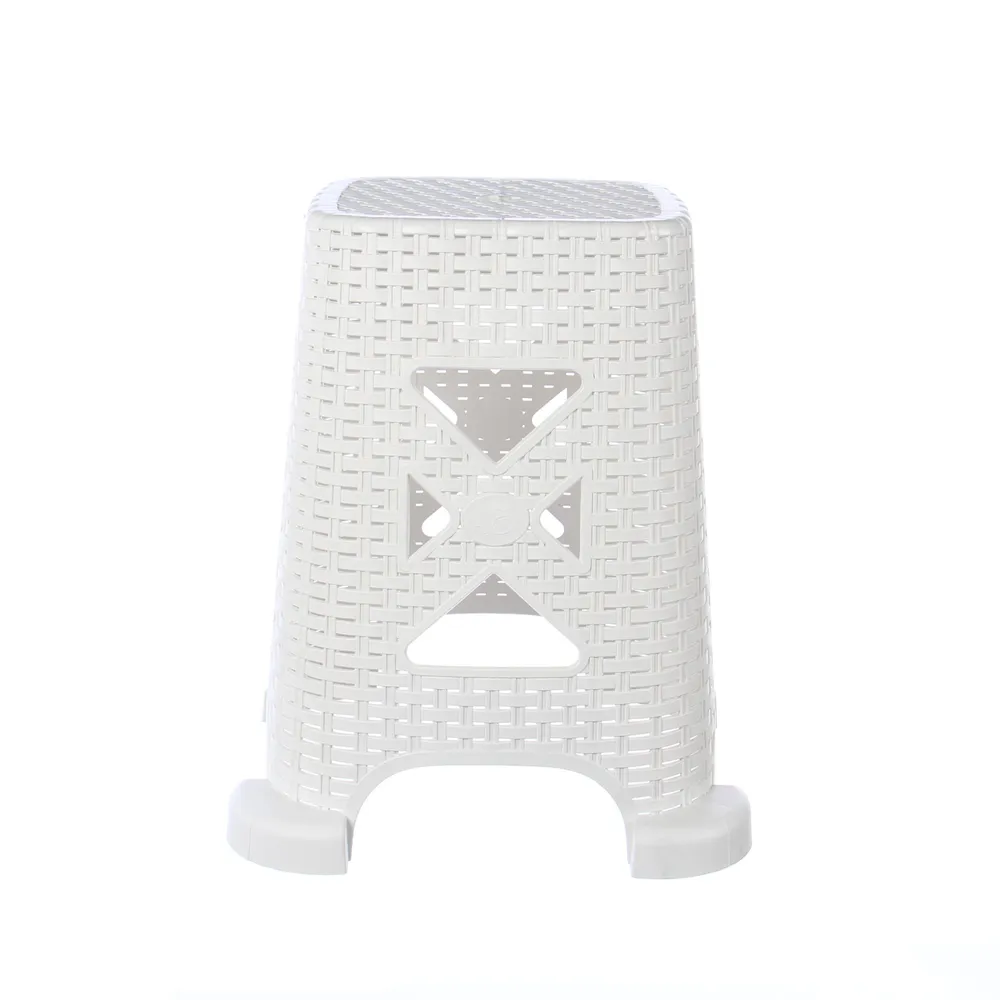 Taburet pentru gradina, Dolplast, material plastic, imitatie ratan, alb, rezistent, 28 x 28 x 45 cm