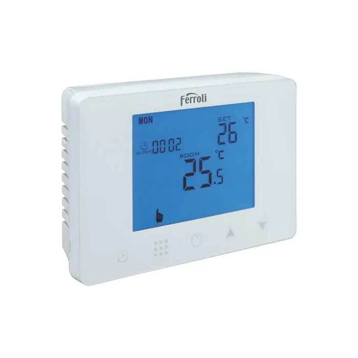 Termostat de ambient pentru centrala, cu fir, Ferroli FER109, programabil, afisaj digital, 4 x 1.5 AAA