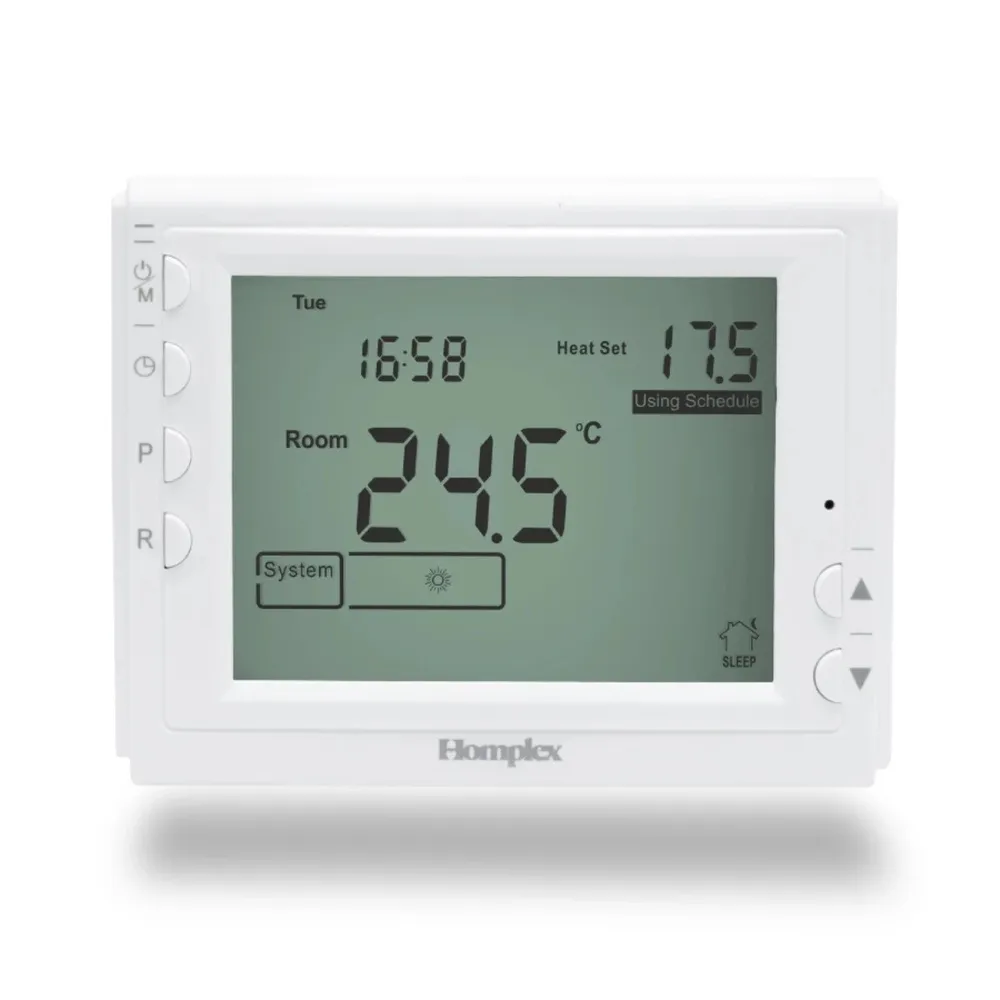 Termostat de ambient pentru centrala, cu fir, Homplex 909, programabil, afisaj digital, IP42, alb