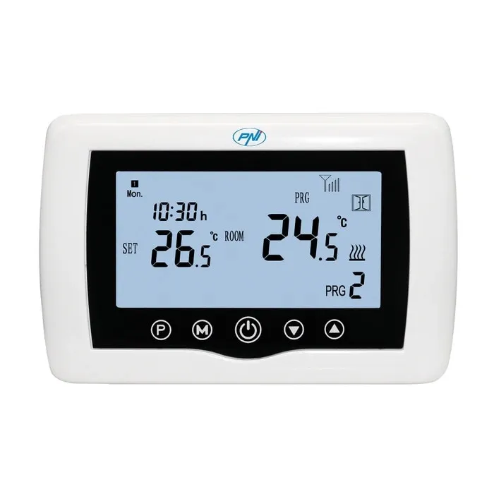 Termostat de ambient pentru centrala, wireless, PNI CT400, inteligent, Wi-Fi, programabil, afisaj digital, protectie inghet, IP30, alb