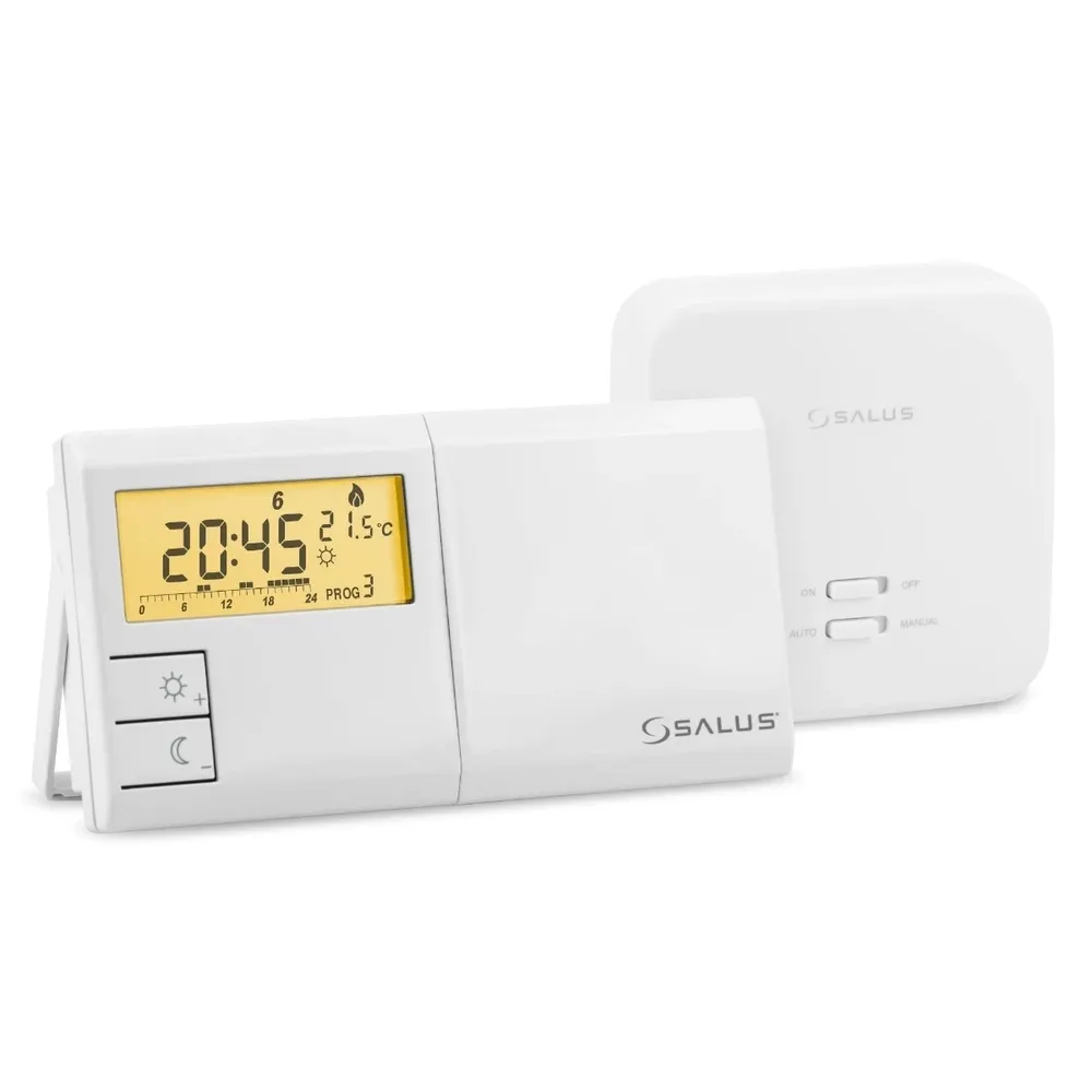 Termostat de ambient pentru centrala, wireless, Salus 091FLRFv2, programabil, protectie la inghet, afisaj digital, IP30, alb
