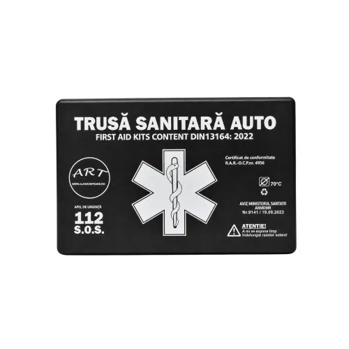 Trusa medicala auto de prim ajutor cutie plastic omologata RAR / DIN13164:2022 marca ART