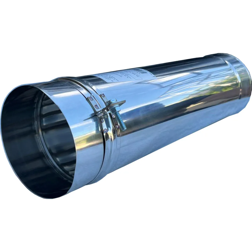 Tub din inox cu colier, simplu perete, grosime 0.4 mm, Ø 120, L 0.450 m, argintiu