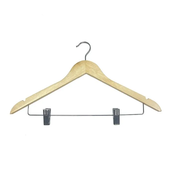 Umerase haine Caressa, cu cleme, pentru pantaloni / bluze, lemn, 45 x 27 cm, natur, set 3 bucati