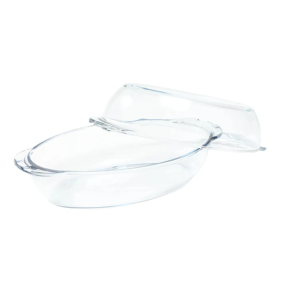 Vas termorezistent 59010, sticla termica, oval, transparent, 33.9 x 19 cm, cu capac