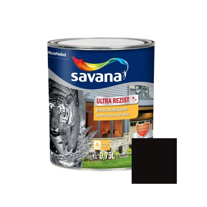 Vopsea acrilica pentru lemn / metal, Savana Ultra Rezist, interior / exterior, pe baza de apa, negru, 0.75 L