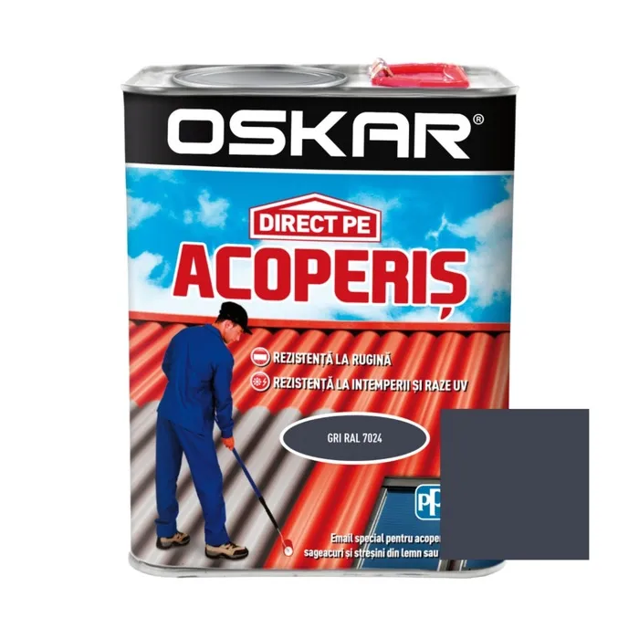 Vopsea alchidica Direct pe acoperis Oskar, exterior, gri RAL 7024, 2.5 L