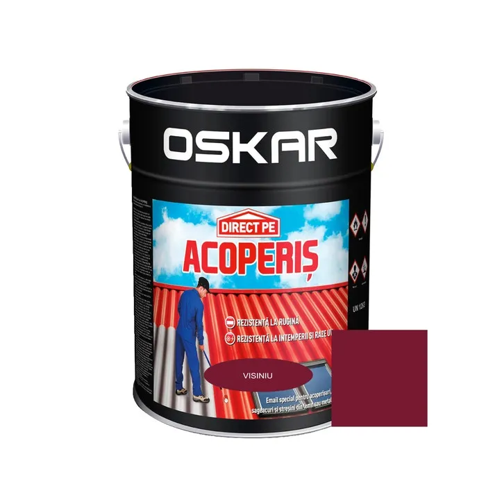 Vopsea alchidica Direct pe acoperis Oskar, exterior, visiniu, 10 L