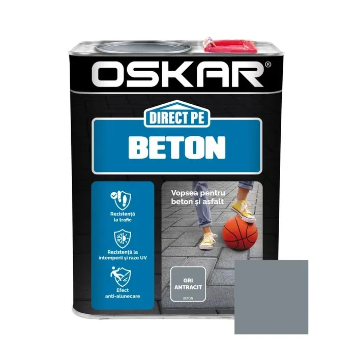 Vopsea alchidica Direct pe beton Oskar, interior / exterior, gri antracit, 2.5 L