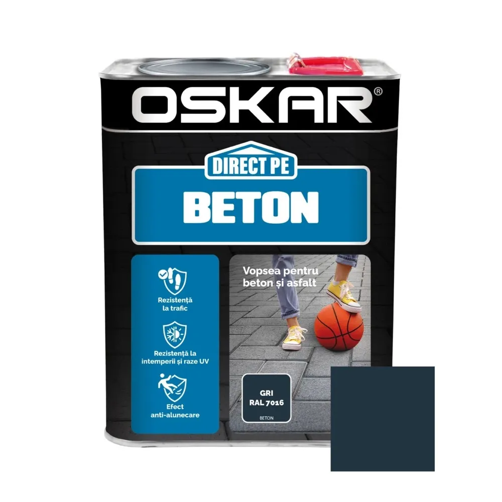 Vopsea alchidica Direct pe beton Oskar, interior / exterior, gri RAL 7016, 2.5 L