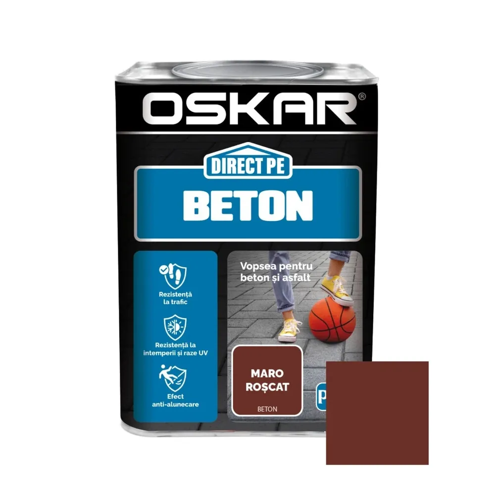 Vopsea alchidica Direct pe beton Oskar, interior / exterior, maro roscat, 0, 75 L