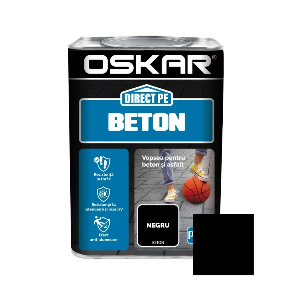 Vopsea alchidica Direct pe beton Oskar, interior / exterior, negru, 0.75 L