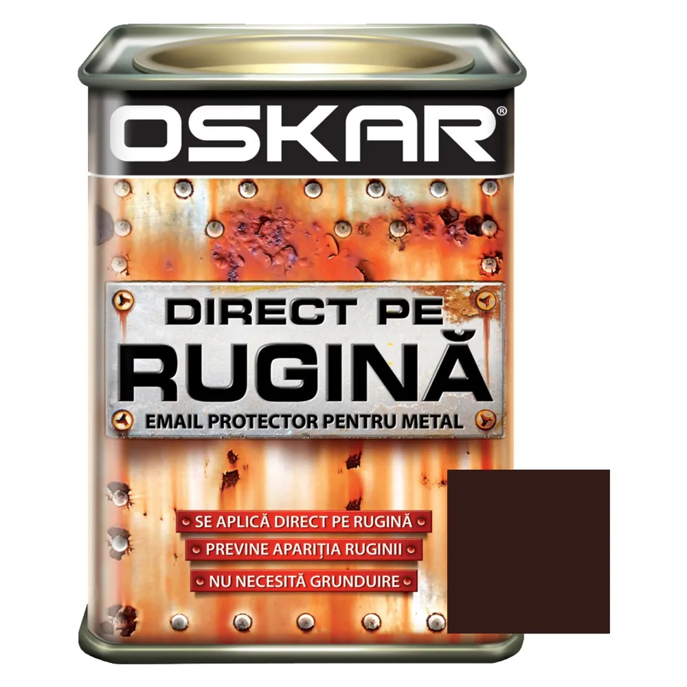 Vopsea alchidica Oskar Direct pe rugina, interior / exterior, maro ciocolatiu mat, 0.5 L