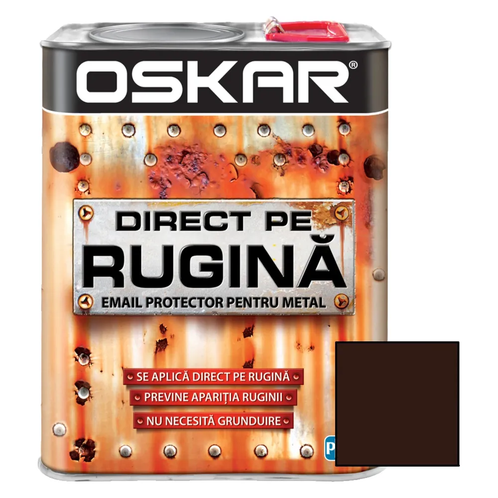Vopsea alchidica Oskar Direct pe rugina, interior / exterior, maro ciocolatiu mat, 2.5 L