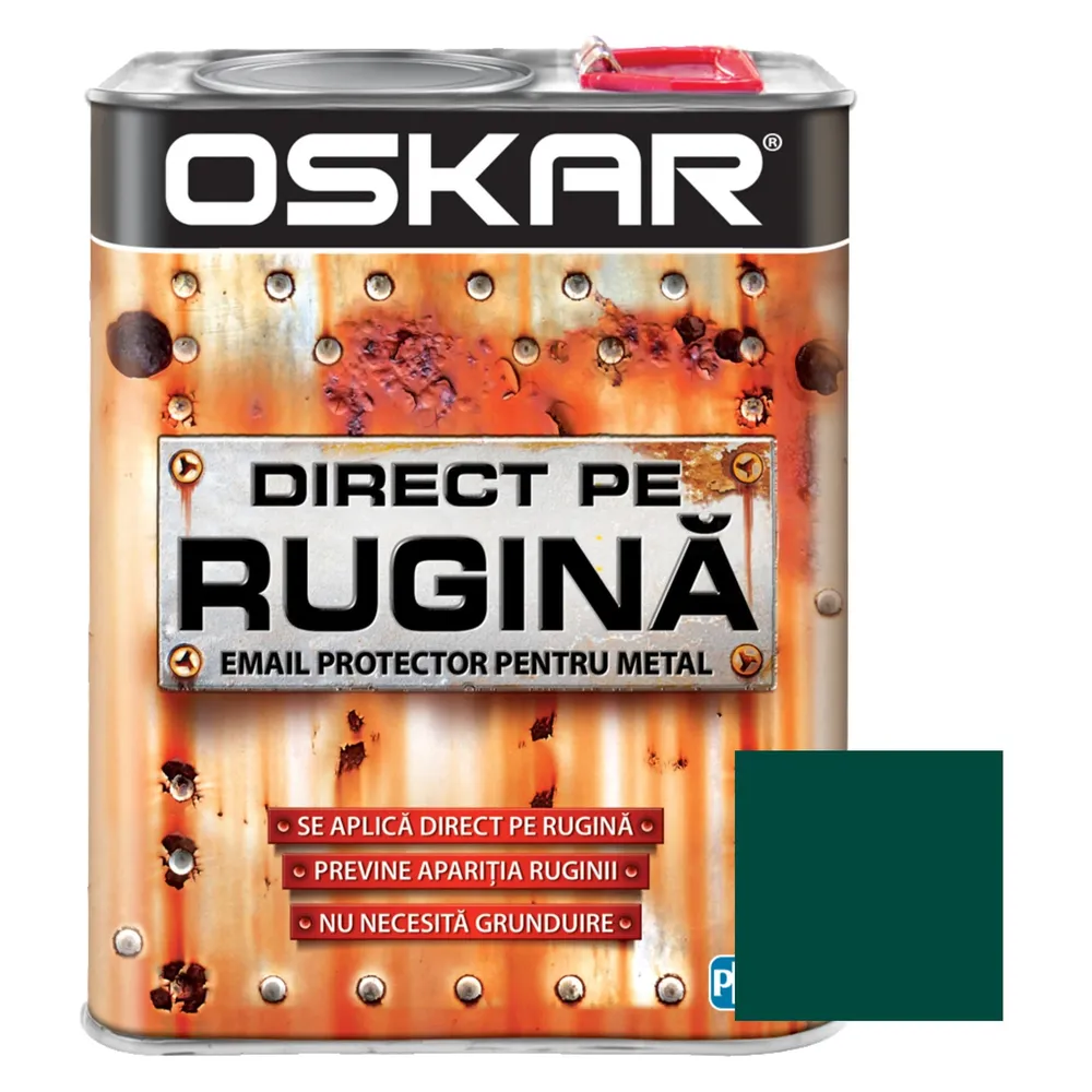 Vopsea alchidica Oskar Direct pe rugina, interior / exterior, verde inchis lucios, 2.5 L