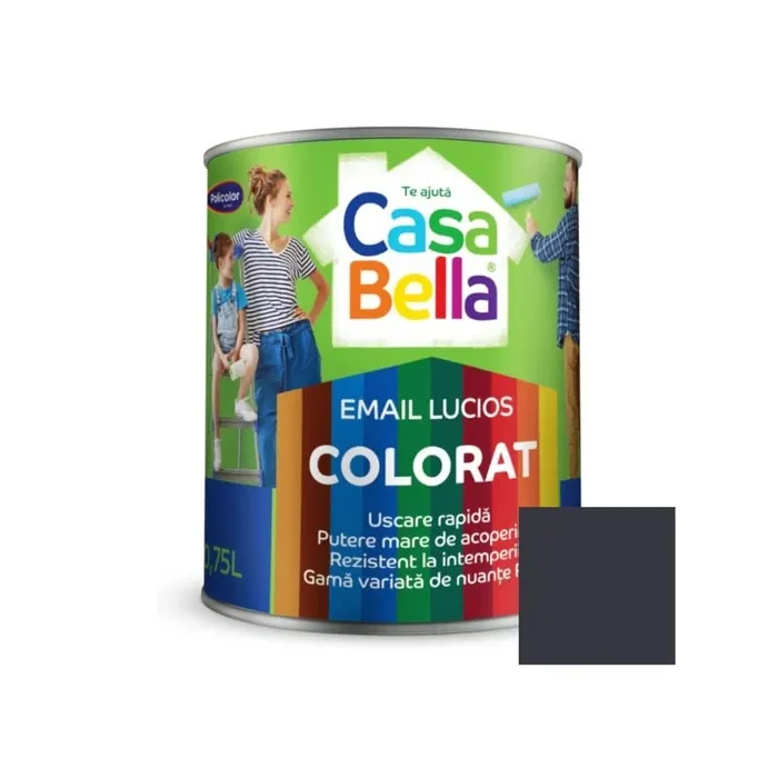 Vopsea alchidica pentru lemn / metal, Casabella, interior / exterior, gri antracit, 0.75 L