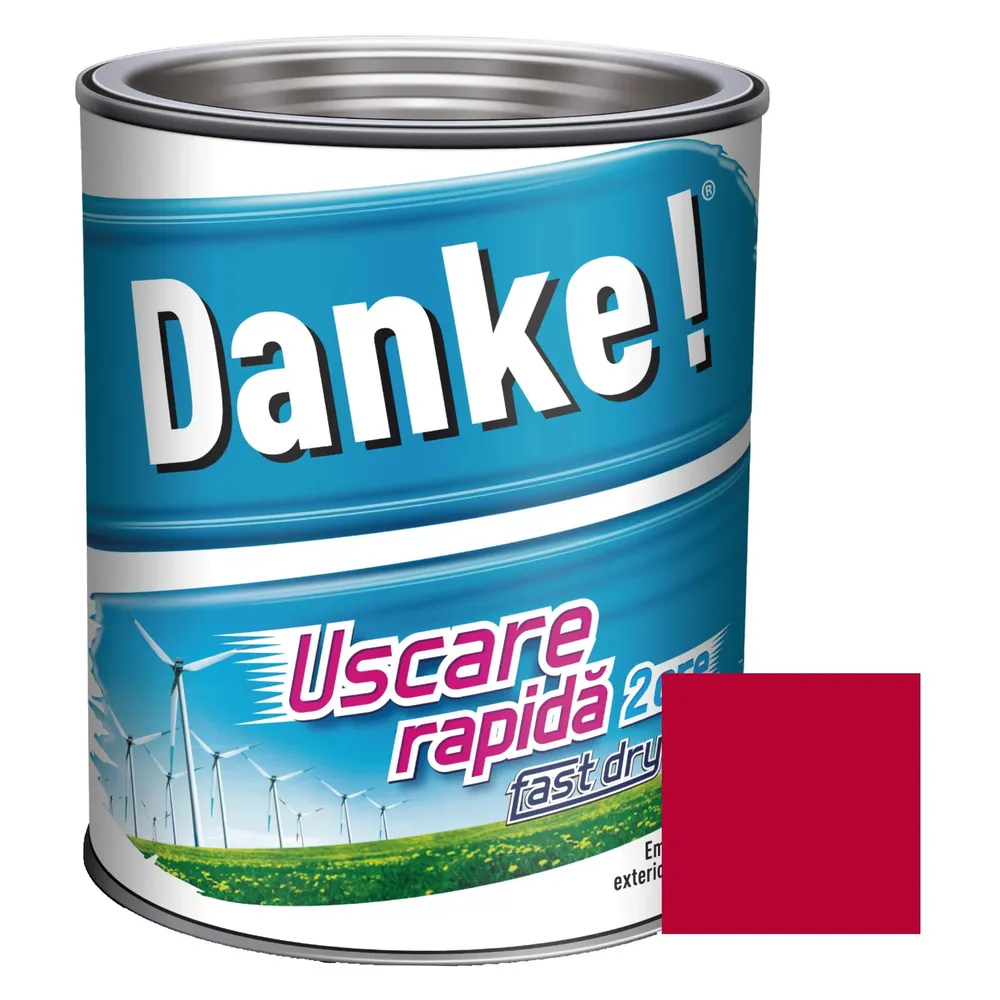 Vopsea alchidica pentru lemn / metal, Danke! Uscare Rapida, interior / exterior, rosu aprins, 2.5 L