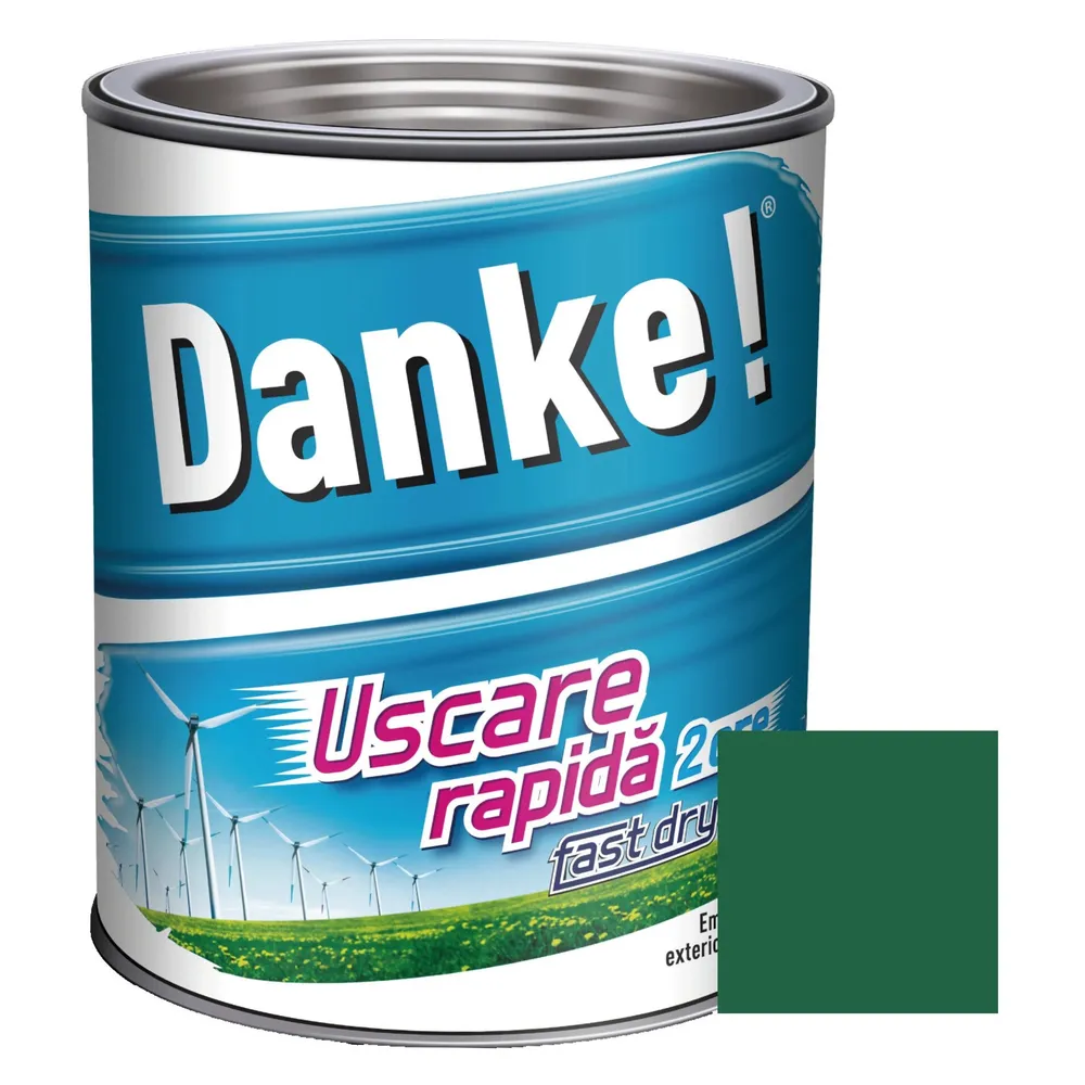 Vopsea alchidica pentru lemn / metal, Danke! Uscare Rapida, interior / exterior, verde inchis, 0.75 L