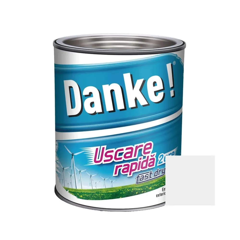 Vopsea alchidica pentru lemn / metal, Danke! Uscare Rapida, mat, interior / exterior, alb, 2.5 L