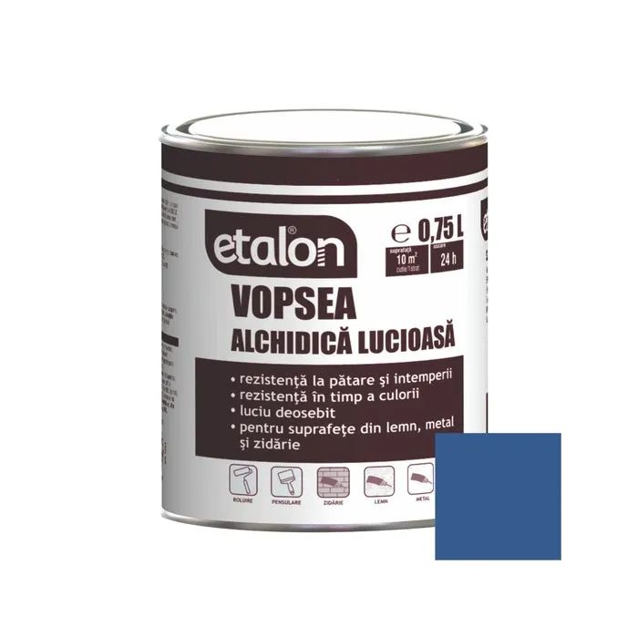 Vopsea alchidica pentru lemn / metal, Etalon, interior / exterior, albastru inchis, 0.75 L