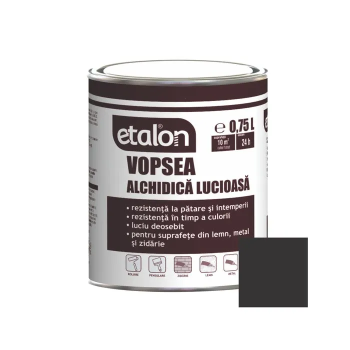 Vopsea alchidica pentru lemn / metal, Etalon, interior / exterior, negru, 0.75 L
