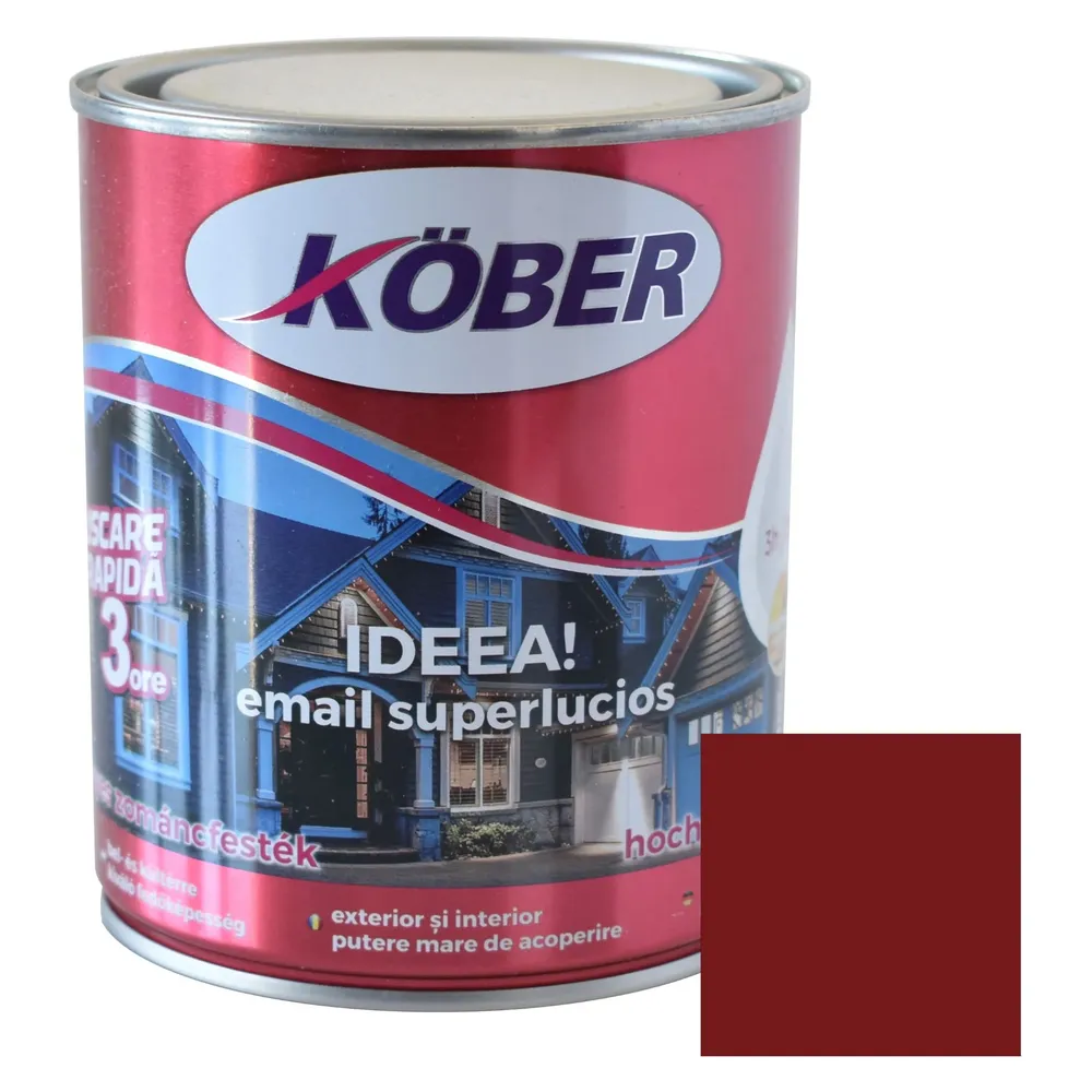 Vopsea alchidica pentru lemn / metal, Kober Ideea, interior / exterior, grena, 0.75 L