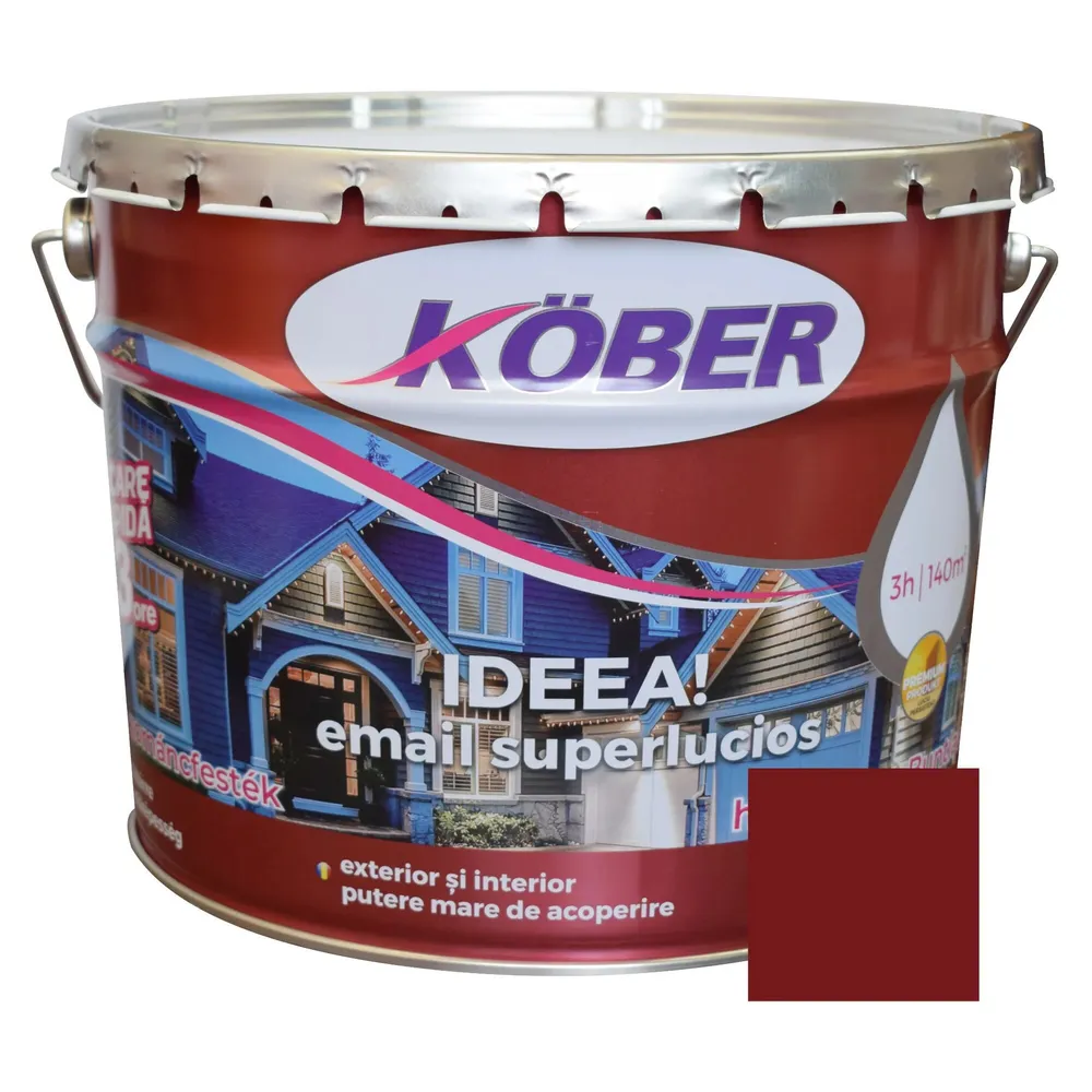 Vopsea alchidica pentru lemn / metal, Kober Ideea, interior / exterior, grena, 10 L